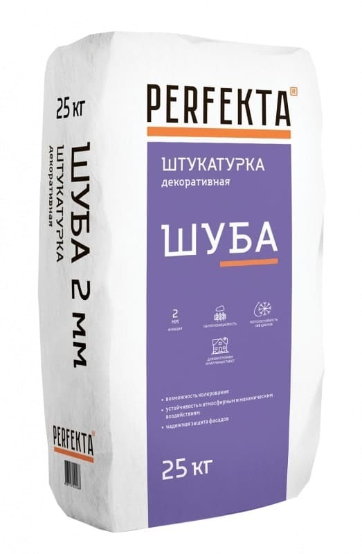 Штукатурка Perfekta (Перфекта) Шуба 2 мм декоративная белая 25 кг
