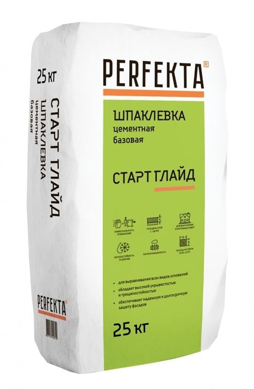 Шпатлевка Perfekta (Перфекта) Старт Глайд МН цементная базовая белая 25 кг